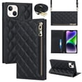 thumbnail image 1 of SaniMore Wallet Case for iPhone 14 6.1" 2022,PU Leather 3D Lattice Zipper Cash Pocket Card Slots Crossbody Strap Kickstand Full Body Protective Girly Shell for iPhone 14, Black, 1 of 11