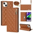 thumbnail image 1 of SaniMore Wallet Case for iPhone 14 6.1" 2022,PU Leather 3D Lattice Zipper Cash Pocket Card Slots Crossbody Strap Kickstand Full Body Protective Girly Shell for iPhone 14, Brown, 1 of 11