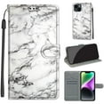 thumbnail image 1 of SaniMore Wallet Case for iPhone 14 6.1" 2022, PU Leather Color Painting Kickstand Wrist Strip Magnetic Clasp Cash Pocket Card Holders Shockproof Full Protective Case for iPhone 14“, White Marble, 1 of 9