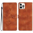thumbnail image 1 of SaniMore Wallet Case for iPhone 14 6.1" 2022, PU Leather Embossed Flower Shockproof [Card Slots + Cash Pocket + Removeable Wrist Strap] Kickstand Full Protective Business Shell, Brown, 1 of 11