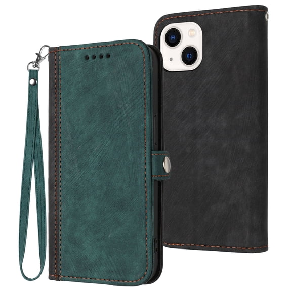 SaniMore Wallet Case for iPhone 14 6.1" 2022, Retro PU Leather Case Card Slots Cash Pocket Kickstand Removeable Lanyard Shockproof Anti-fall Full Protective Magnetic Case, Darkgreen