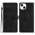 thumbnail image 1 of SaniMore Wallet Case for iPhone 14 Plus 6.7" 2022,  PU Leather Embossed Flower Shockproof [Card Slots + Cash Pocket + Removeable Wrist Strap] Kickstand Full Protective Business Shell, Black, 1 of 11