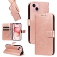thumbnail image 1 of SaniMore Wallet Case for iPhone 14 Plus, PU Leather Embossed Butterfly Flip Folio Cover Card Holder [Kickstand][Wrist Strap] All Arpund Protective Shockproof Shell for iPhone 14 Plus(2022), Rosegold, 1 of 18
