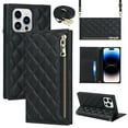 thumbnail image 1 of SaniMore Wallet Case for iPhone 14 Pro 6.1" 2022,PU Leather 3D Lattice Zipper Cash Pocket Card Slots Crossbody Strap Kickstand Full Body Protective Girly Shell for iPhone 14 Pro, Black, 1 of 11
