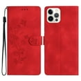 thumbnail image 1 of SaniMore Wallet Case for iPhone 14 Pro 6.1" 2022, PU Leather Embossed Flower Shockproof [Card Slots + Cash Pocket + Removeable Wrist Strap] Kickstand Full Protective Business Shell, Red, 1 of 11