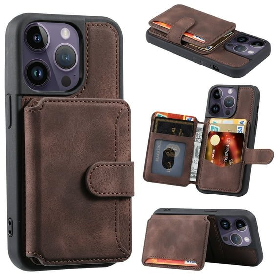 SaniMore Wallet Case for iPhone 14 Pro Max 6.7" 2022, Flip Cash Pocket Card Slots Kickstand PU Leather Skin Wear-resistant Retro Shockproof Anti-drop Cover for iPhone 14 Pro Max 6.7 inch, Coffee