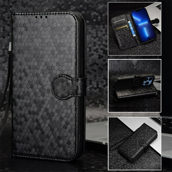 SaniMore Wallet Case for iPhone 14 Pro Max 6.7" 2022, Glitter PU Leather Case Polka Dot Card Slots Cash Pocket Kickstand Removeable Wrist Strip Magnetic Clasp All-around Protective Case, Black