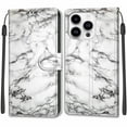 thumbnail image 1 of SaniMore Wallet Case for iPhone 14 Pro Max 6.7" 2022, PU Leather Color Painting Kickstand Wrist Strip Magnetic Clasp Cash Pocket Card Holders Shockproof Full Protective Case, White Marble, 1 of 9