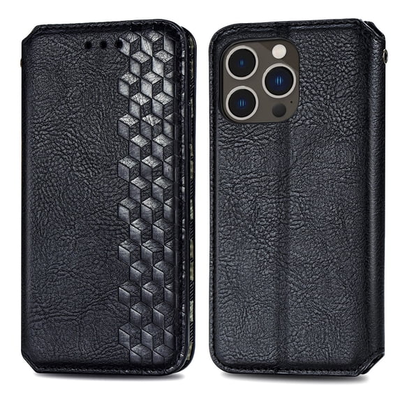 SaniMore Wallet Case for iPhone 14 Pro Max 6.7", Vintage PU Leather Case Card Slots Cash Pocket Stand Feature Magnetic Closure Anti-drop Shockproof Full Body Protective Case, Black