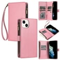 thumbnail image 1 of SaniMore Wallet Case for iPhone 14, RFID Blocking PU Leather Zipper Handbag Purse Flip Cover, Kickstand Folio Case with Card Slot Wrist Strap Lanyard for iPhone 14, Pink, 1 of 7