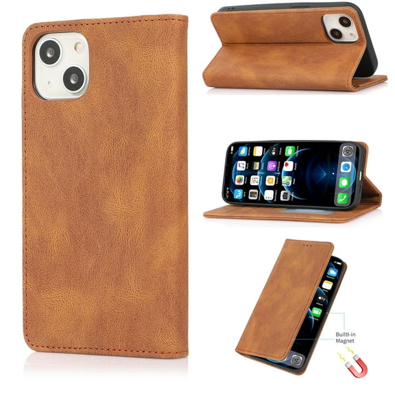 SaniMore Wallet Case for iPhone 15 6.1" 2023, Magnetic Folio PU Leather Cover Bracket Card Slots Cash Pocket All-around Protective Shockproof Anti-fall Business Shell for iPhone 15, Brown