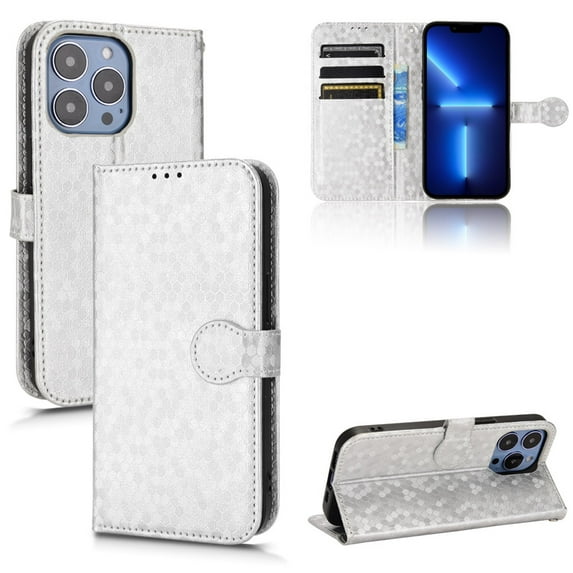 SaniMore Wallet Case for iPhone 15 Plus 6.7" 2023, Glitter PU Leather Case Polka Dot Card Slots Cash Pocket Kickstand Removeable Wrist Strip Magnetic Clasp All-around Protective Cover, Silver