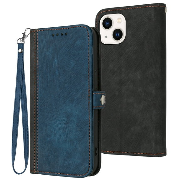 SaniMore Wallet Case for iPhone 15 Plus 6.7" 2023, Retro PU Leather Case Card Slots Cash Pocket Kickstand Removeable Lanyard Shockproof Anti-fall Full Protective Magnetic Cover, Blue