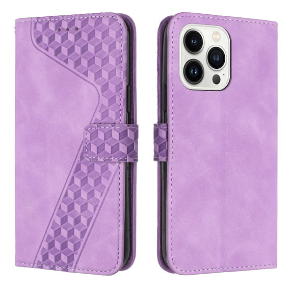 SaniMore Wallet Case for iPhone 15 Pro 6.1" 2023, Durable PU Leather Case Kickstand Magnetic Clasp Cash Pocket Card Holders Shockproof Anti-drop Full Body Protective Cover, Purple
