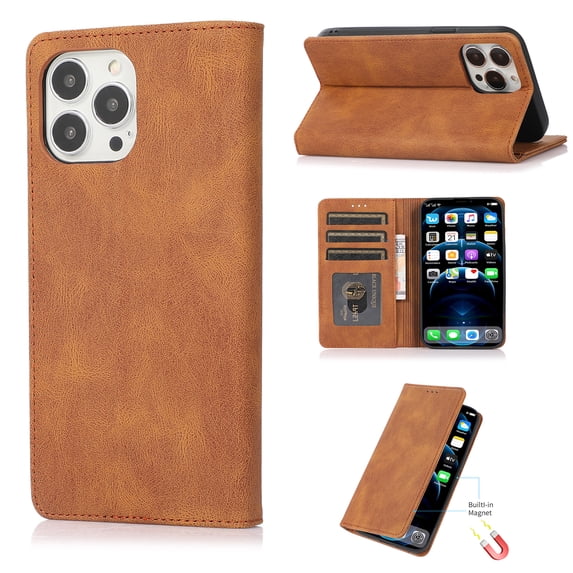 SaniMore Wallet Case for iPhone 15 Pro 6.1" 2023, Magnetic Folio PU Leather Cover Bracket Card Slots Cash Pocket All-around Protective Shockproof Anti-fall Business Shell for iPhone 15 Pro, Brown