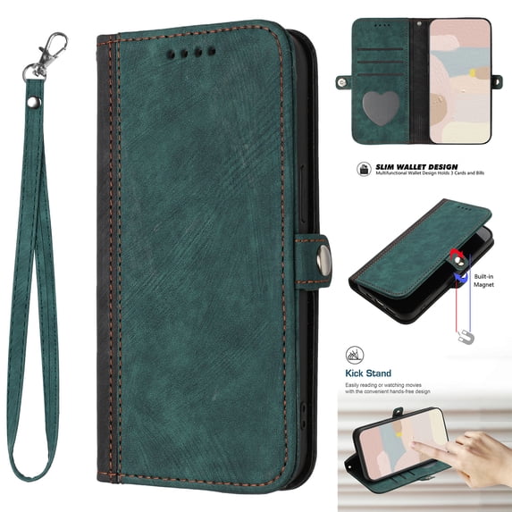 SaniMore Wallet Case for iPhone 15 Pro 6.1" 2023, Retro PU Leather Case Card Slots Cash Pocket Kickstand Removeable Lanyard Shockproof Anti-fall Full Protective Magnetic Cover, Darkgreen