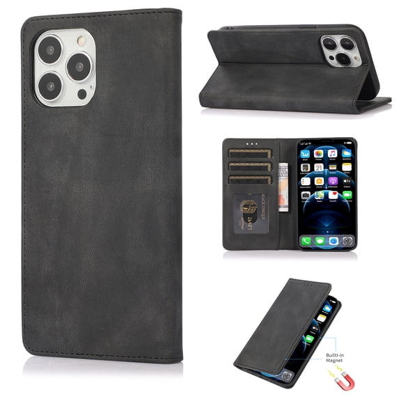 SaniMore Wallet Case for iPhone 15 Pro Max 6.7" 2023, Magnetic Folio PU Leather Cover Bracket Card Slots Cash Pocket All-around Protective Shockproof Anti-fall Business Shell, Black