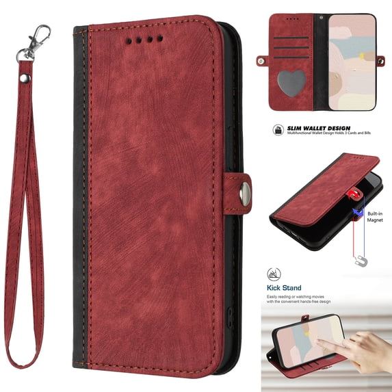 SaniMore Wallet Case for iPhone 15 Pro Max 6.7" 2023, Retro PU Leather Case Card Slots Cash Pocket Kickstand Removeable Lanyard Shockproof Anti-fall Full Protective Magnetic Cover, Red