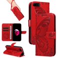 thumbnail image 1 of SaniMore Wallet Case for iPhone 8 Plus/7 Plus, PU Leather Embossed Butterfly Flip Folio Cover Card Holder [Kickstand][Wrist Strap] All Arpund Protective Shockproof Shell, Red, 1 of 18