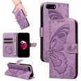 thumbnail image 1 of SaniMore Wallet Case for iPhone 8 Plus/7 Plus, PU Leather Embossed Butterfly Flip Folio Cover Card Holder [Kickstand][Wrist Strap] All Arpund Protective Shockproof Shell, Purple, 1 of 18