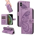 thumbnail image 1 of SaniMore Wallet Case for iPhone X/XS, PU Leather Embossed Butterfly Flip Folio Cover Card Holder [Kickstand][Wrist Strap] All Arpund Protective Shockproof Shell for iPhone X/XS(2018), Purple, 1 of 18