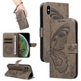 thumbnail image 1 of SaniMore Wallet Case for iPhone Xs Max, PU Leather Embossed Butterfly Flip Folio Cover Card Holder [Kickstand][Wrist Strap] All Arpund Protective Shockproof Shell for iPhone Xs Max(2018), Grey, 1 of 18
