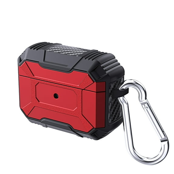 SaniMore for AirPods Pro Case with Carabiner, 360°All-around Dual-layer Rugged Hybird Heavy Duty Protective Case for Apple AirPods Pro 2019, Red