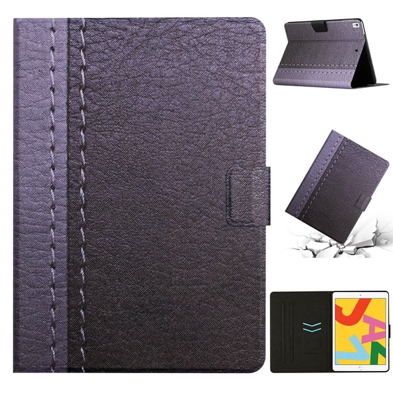 SaniMore for iPad 10.2" (9th/8th/7th Generation, 2021/2020/2019) Case, Auto Sleep/Wake, PU Leather Patchwork Magnetic Wallet Cover Support Card Slot & Kickstand Shockproof Protective Shell, Gray