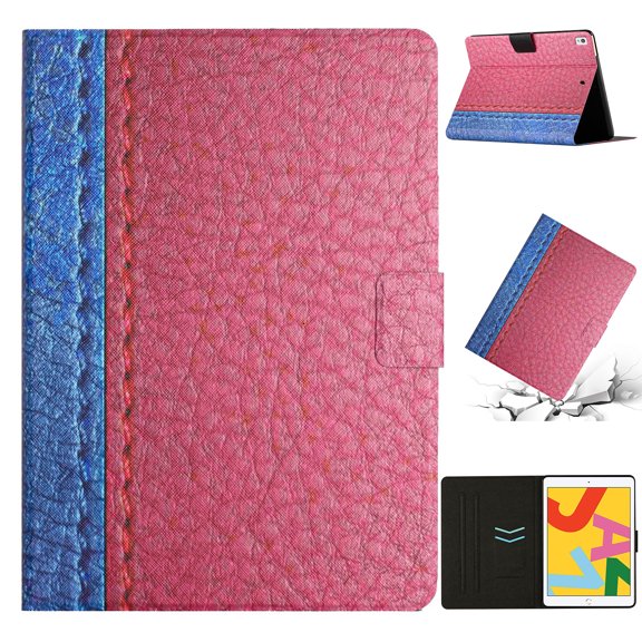 SaniMore for iPad 10.2" (9th/8th/7th Generation, 2021/2020/2019) Case, Auto Sleep/Wake, PU Leather Patchwork Magnetic Wallet Cover Support Card Slot & Kickstand Shockproof Protective Shell, Rose