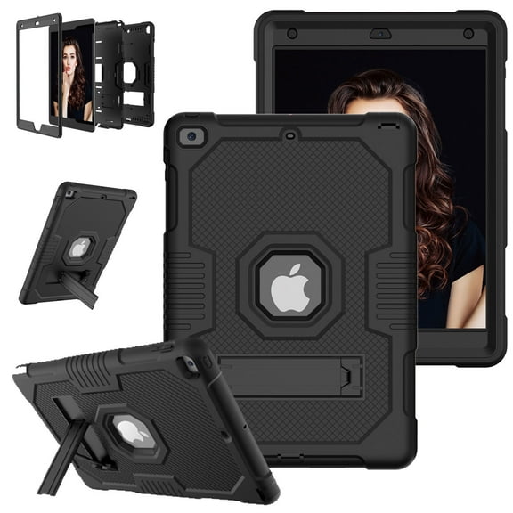 SaniMore for iPad 10.2 inch 9th/8th/7th Generation (2021/2020/2019) Back Case Hidden Kickstand Heavy Duty Protective Shockproof Case for iPad 10.2 inch 9th/8th/7th Gene (2021/2020/2019), Black