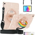 thumbnail image 1 of SaniMore for iPad 10.2 inch 9th/8th/7th Generation (2021/2020/2019) Cover with 360° Rotating Rainbow Wristlet + Shoudler Strap Pencil Holder,Hidden Bracket Heavy Duty Protective Shell, Gold, 1 of 10