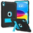 thumbnail image 1 of SaniMore for iPad 10th Generation 10.9" 2022 Back Case with Hidden Kickstand Heavy Duty Protective Tri-layer Hybird Shockproof Rubber Case for iPad 10th Generation 10.9" 2022,Black+Blue, 1 of 9