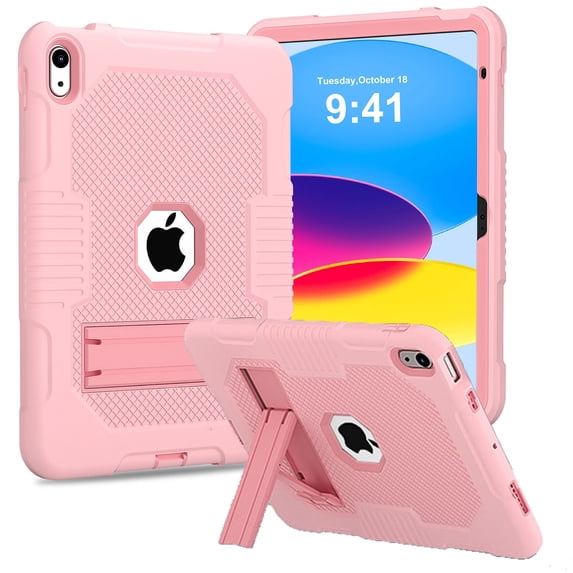 SaniMore for iPad 10th Generation 10.9" 2022 Back Case with Hidden Kickstand Heavy Duty Protective Tri-layer Hybird Shockproof Rubber Case for iPad 10th Generation 10.9" 2022, Rosegold