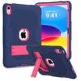 thumbnail image 1 of SaniMore for iPad 10th Generation 10.9" 2022 Back Case with Hidden Kickstand Heavy Duty Protective Tri-layer Hybird Shockproof Rubber Case for iPad 10th Generation 10.9" 2022,Navy+Rose, 1 of 9
