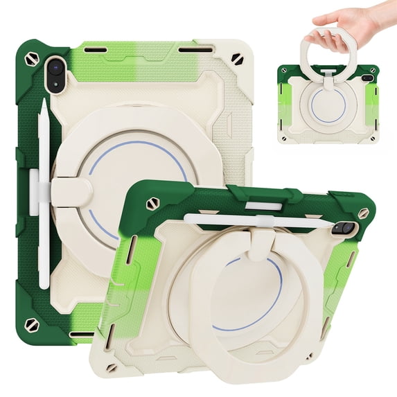 SaniMore for iPad 10th Generation 10.9" 2022 Case, 3 Layers Multi-Functional Case with Shoulder Strap & 360° Rotating Hand Strap & Ring Kickstand Shockproof Protective Case for Women Men, Rainbowgreen