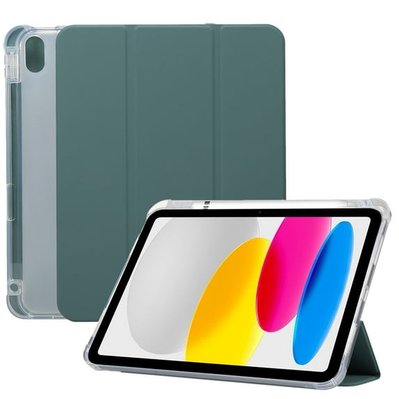 SaniMore for iPad 10th Generation 10.9" 2022 Case, Auto Sleep/Wake, Flexible TPU Case with Tri-Fold Kickstand & Pencil Holder Shockproof Protective Case for Women Men, Darkgreen