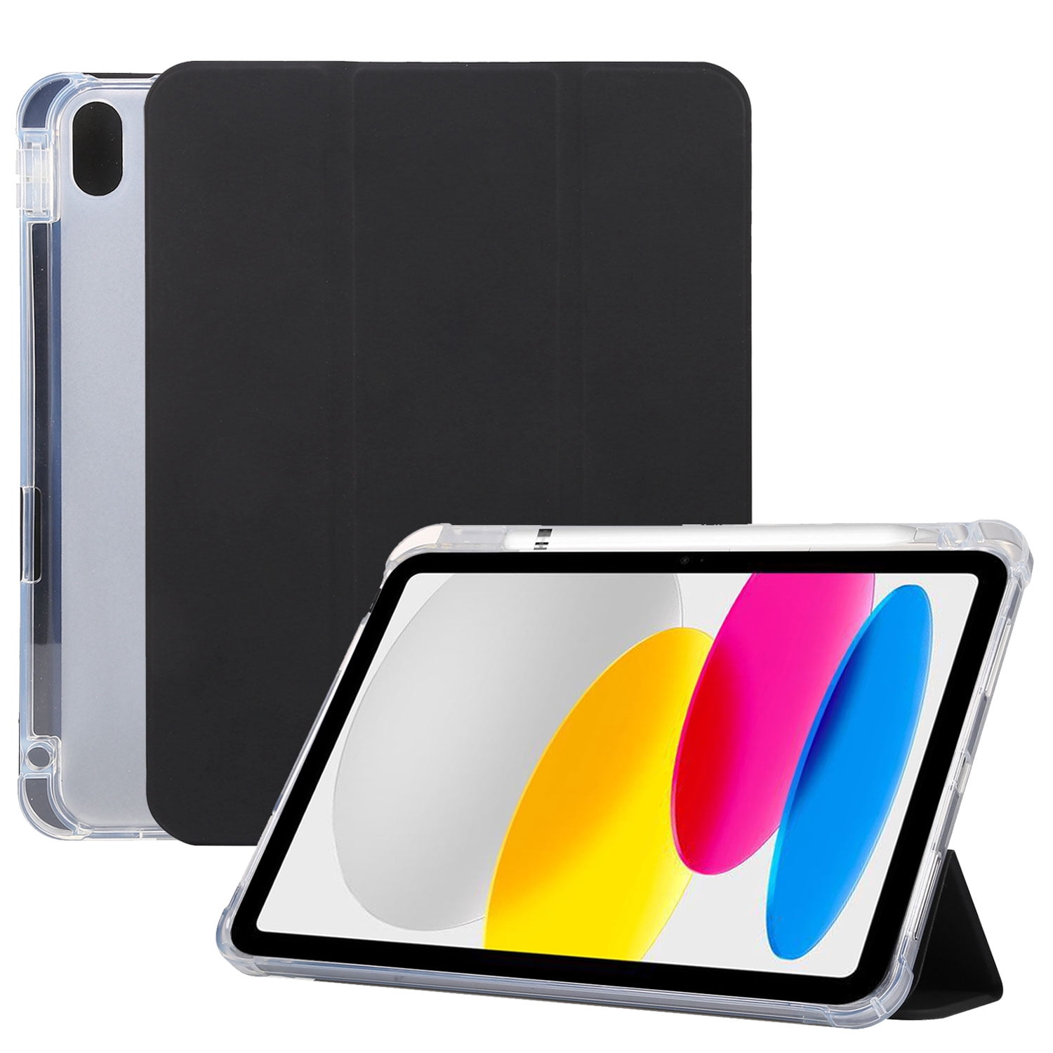 SaniMore for iPad 10th Generation 10.9" 2022 Case, Auto Sleep/Wake, Flexible TPU Case with Tri-Fold Kickstand & Pencil Holder Shockproof Protective Case for Women Men, Black