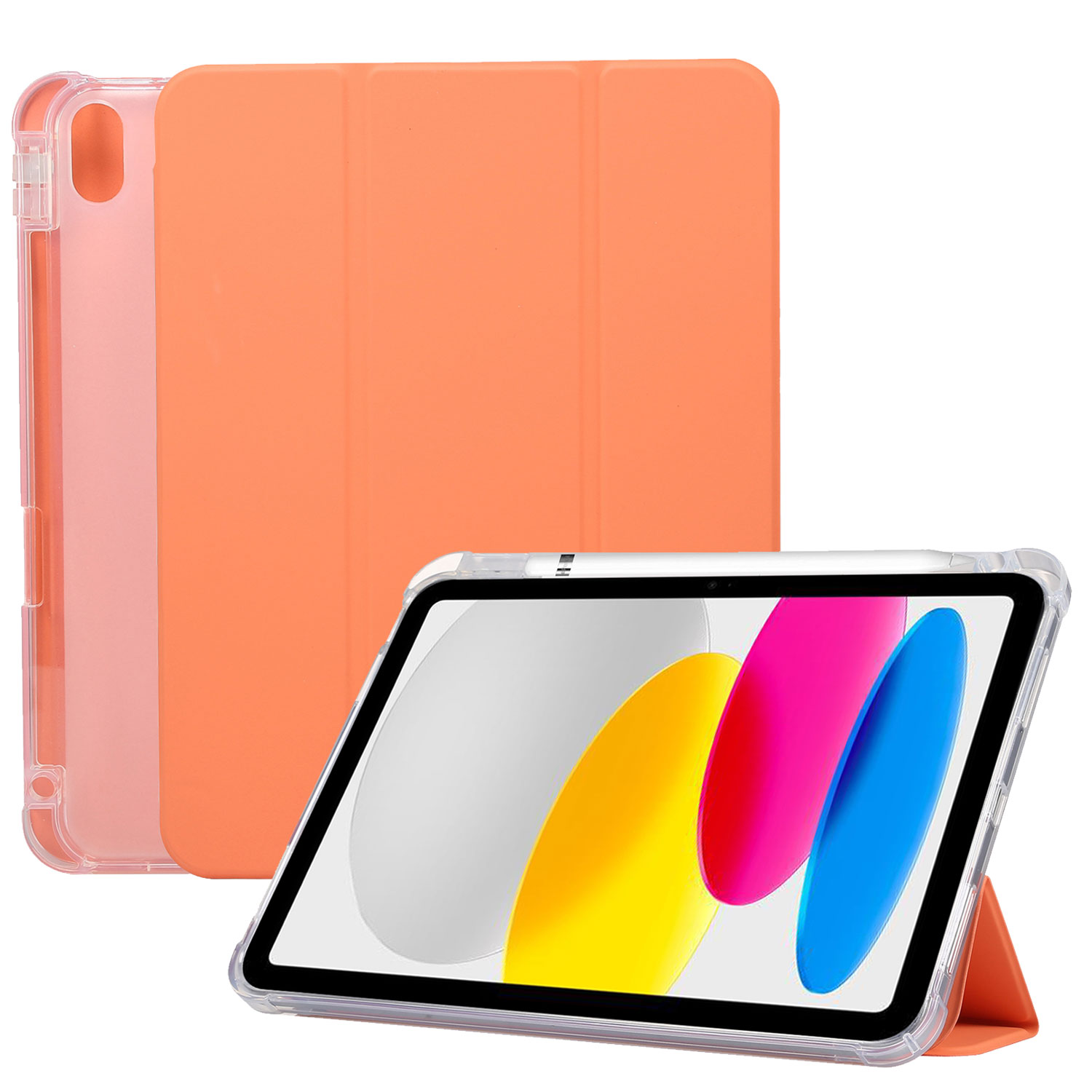 SaniMore for iPad 10th Generation 10.9" 2022 Case, Auto Sleep/Wake, Flexible TPU Case with Tri-Fold Kickstand & Pencil Holder Shockproof Protective Case for Women Men, Orange