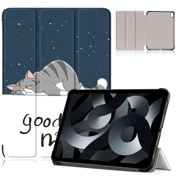 SaniMore for iPad 10th Generation 10.9" 2022 Case, Auto Sleep/Wake, Rugged PC & PU Leather Case with Tri-Fold Kickstand Shockproof Protective Case for iPad 10th Gen 2022 Women Men, Cat