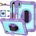 thumbnail image 1 of SaniMore for iPad 10th Generation 10.9" 2022 Case, Durable Bumper Case with Pencil Holder Shoulder & Hand Strap 360° Rotatable Kickstand Shockproof Protective Case for Boys Girls, Purple+Blue, 1 of 9