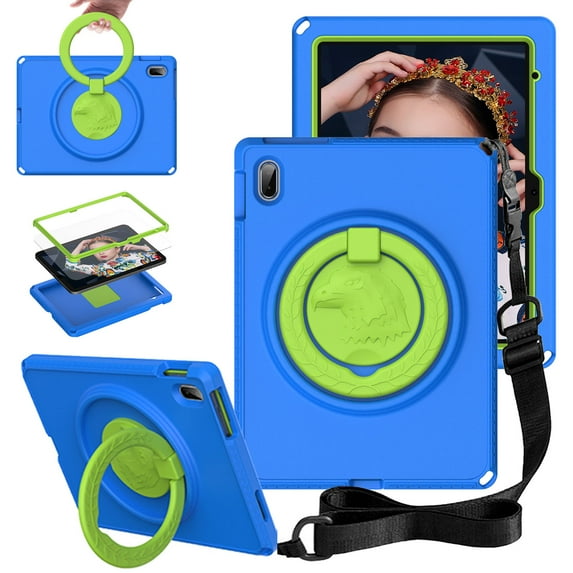 SaniMore for iPad 10th Generation 10.9" 2022 Case, Kid-friendly Shockproof EVA Tri-layer Protective Case with Shoulder Strap Screen Protector Rotating Holder/Kickstand for iPad 10th Gen, Blue