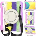 thumbnail image 1 of SaniMore for iPad 10th Generation 10.9" 2022 Case with Pencil Holder, 3-Layer Protection Cover Built-in Shoulder & Handle Strap & Kickstand Military Grade Shockproof Protective Shell, Rainbow Purple, 1 of 8