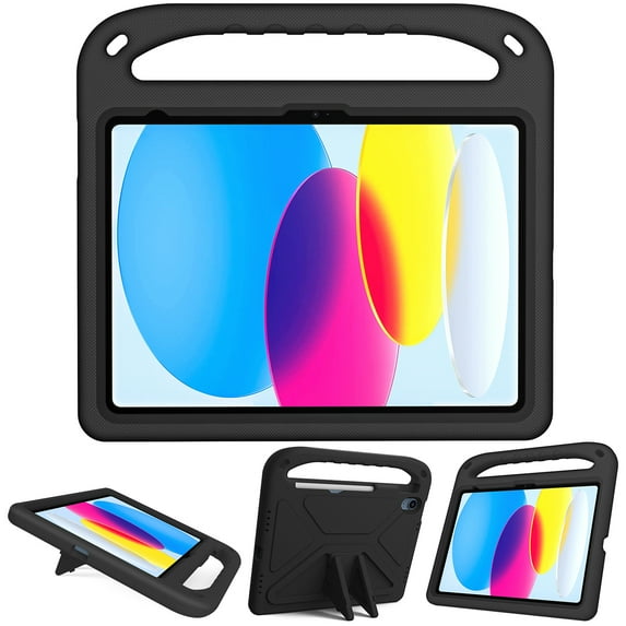 SaniMore for iPad 10th Generation 10.9" 2022 EVA Kids Case, Skid-Proof Texture Case with Holder & Foldable 2 in 1 Kickstand Pencil Holder Shockproof Protective Case for Boys Girls, Black