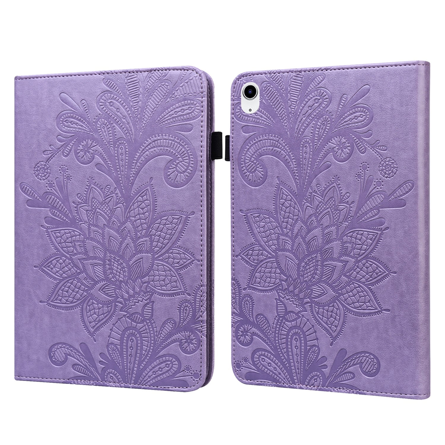 SaniMore for iPad 10th Generation 10.9" 2022 Embossed Case, PU Leather Case with Card Slot & Kickstand Pencil Holder & Hand Strap Shockproof Protective Case for Women Girls, Purple