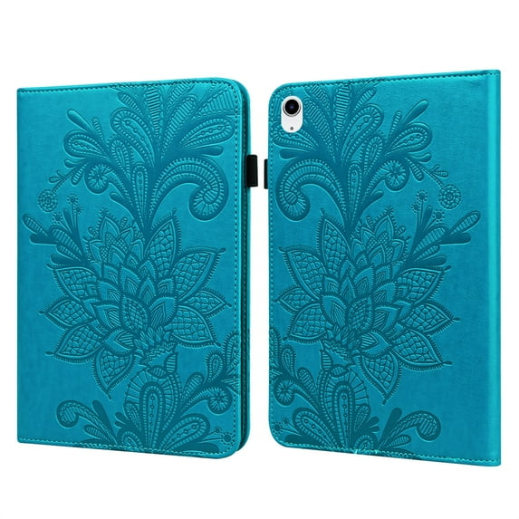 SaniMore for iPad 10th Generation 10.9" 2022 Embossed Case, PU Leather Case with Card Slot & Kickstand Pencil Holder & Hand Strap Shockproof Protective Case for Women Girls, Blue
