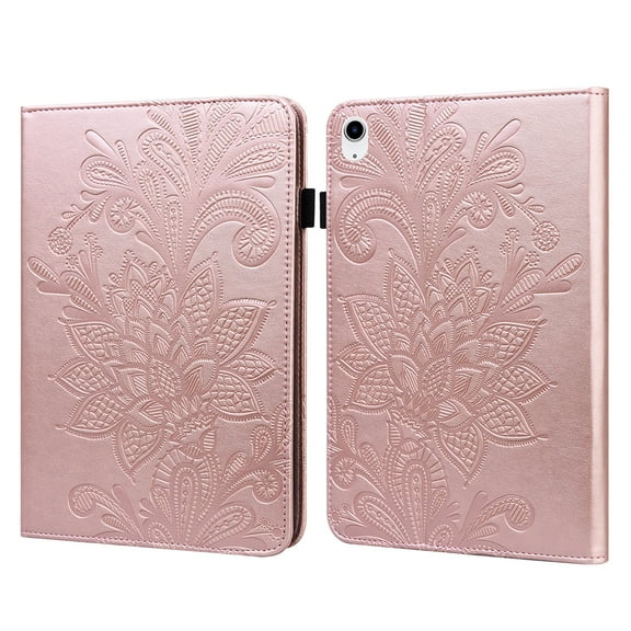 SaniMore for iPad 10th Generation 10.9" 2022 Embossed Case, PU Leather Case with Card Slot & Kickstand Pencil Holder & Hand Strap Shockproof Protective Case for Women Girls, Rosegold