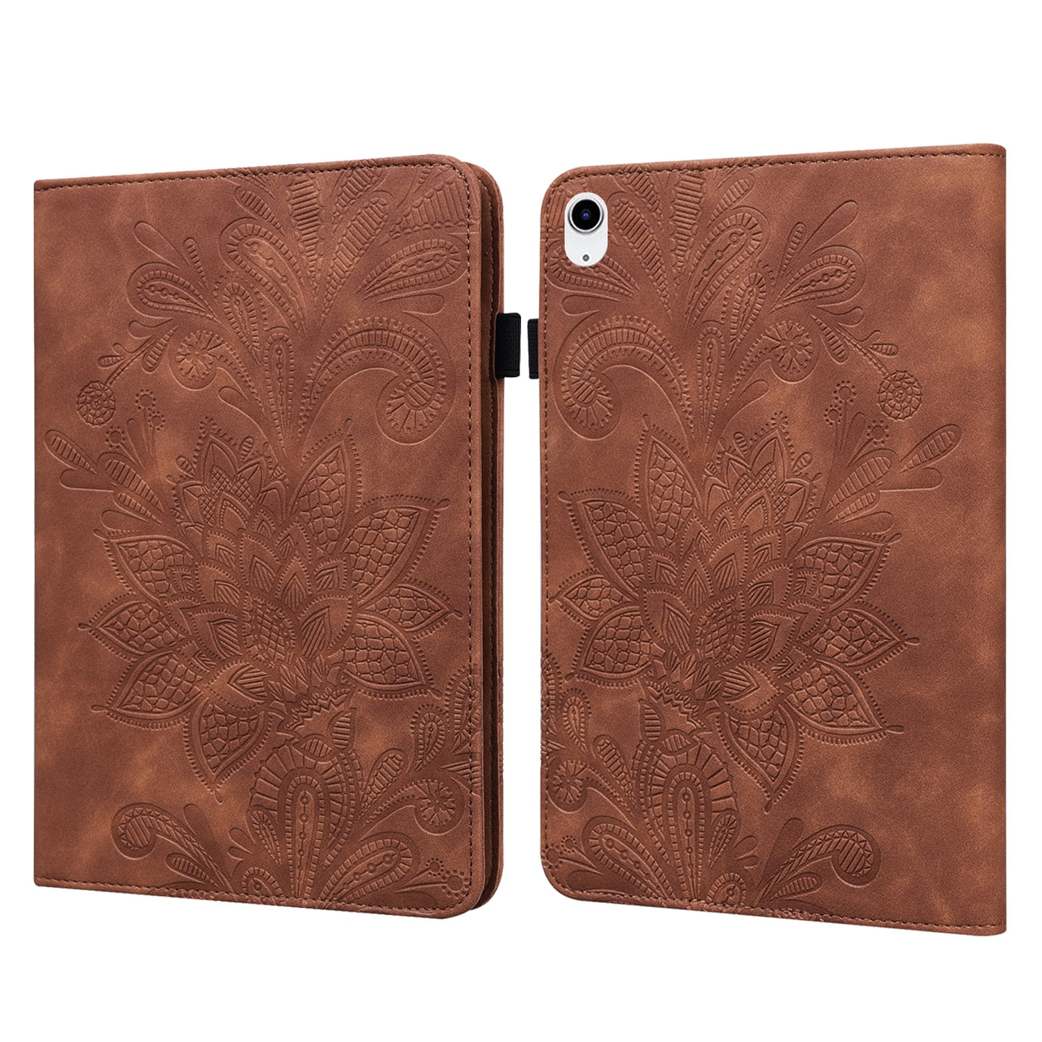 SaniMore for iPad 10th Generation 10.9" 2022 Embossed Case, PU Leather Case with Card Slot & Kickstand Pencil Holder & Hand Strap Shockproof Protective Case for Women Girls, Brown