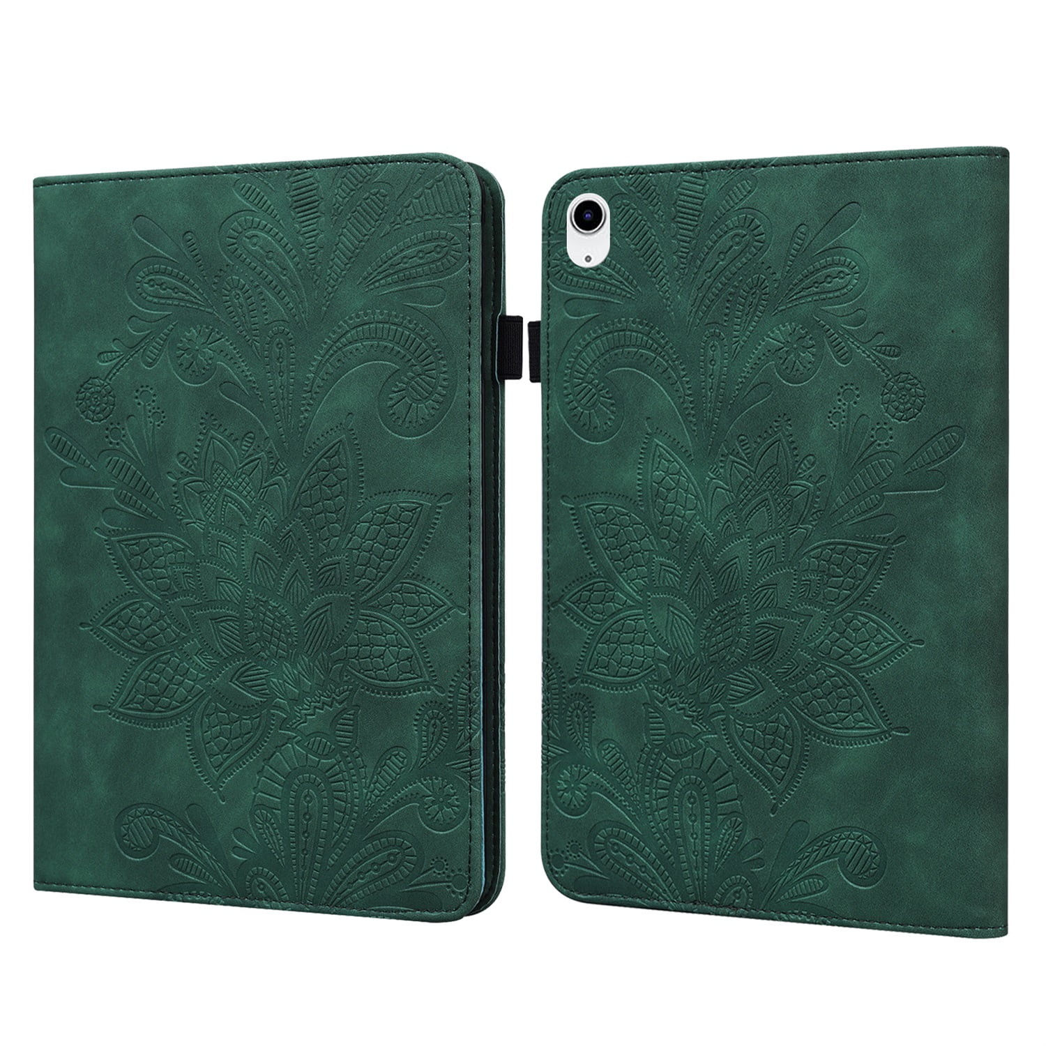 SaniMore for iPad 10th Generation 10.9" 2022 Embossed Case, PU Leather Case with Card Slot & Kickstand Pencil Holder & Hand Strap Shockproof Protective Case for Women Girls, Green