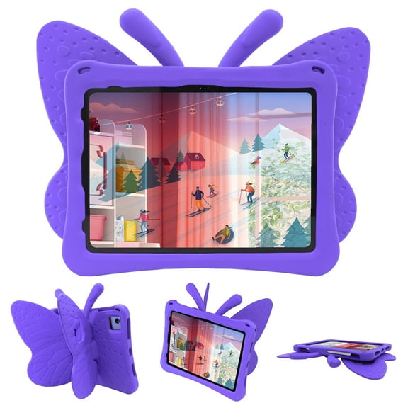 SaniMore for iPad 10th Generation 10.9" 2022 Kids Case with Pencil Holder, EVA Foam Cover with Holder & Foldable Kickstand Shockproof Protective Shell for iPad 10th Generation Boys Girls, Purple