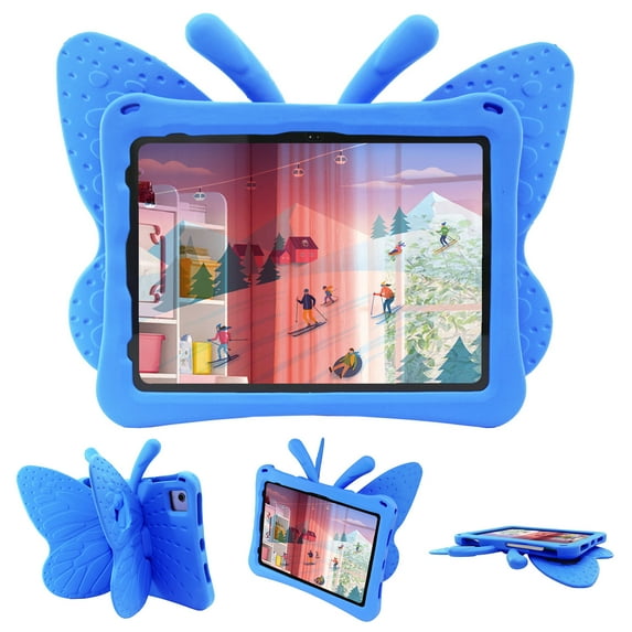 SaniMore for iPad 10th Generation 10.9" 2022 Kids Case with Pencil Holder, EVA Foam Cover with Holder & Foldable Kickstand Shockproof Protective Shell for iPad 10th Generation Boys Girls, Blue